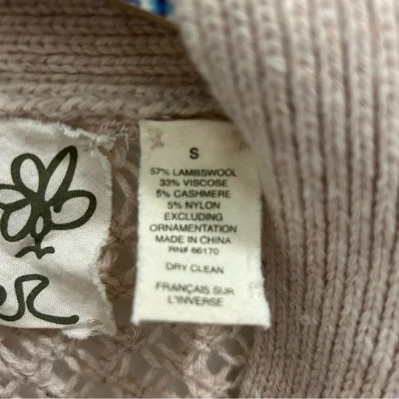 Anthropologie Field Flower Cardigan small tan beige wool cashmere crochet - Picture 12 of 13